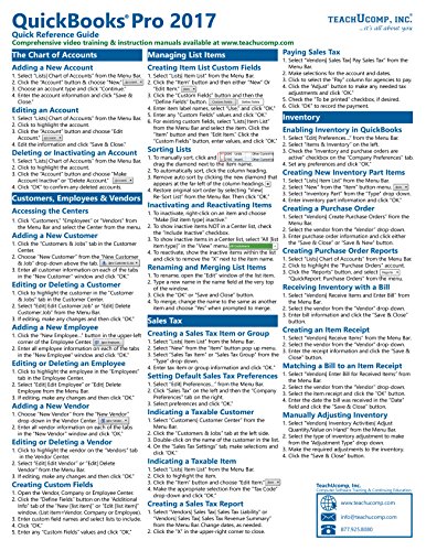 QuickBooks Pro 2017 Quick Reference Training Card - Laminated Tutorial Guide Cheat Sheet (Instructions and Tips)